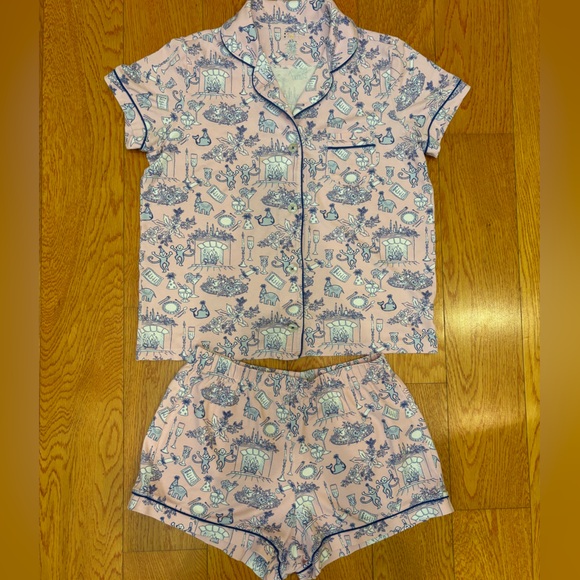 Roller Rabbit Party Toile Polo PJ Pajama Pink Shorts Set, XS - Picture 12 of 12